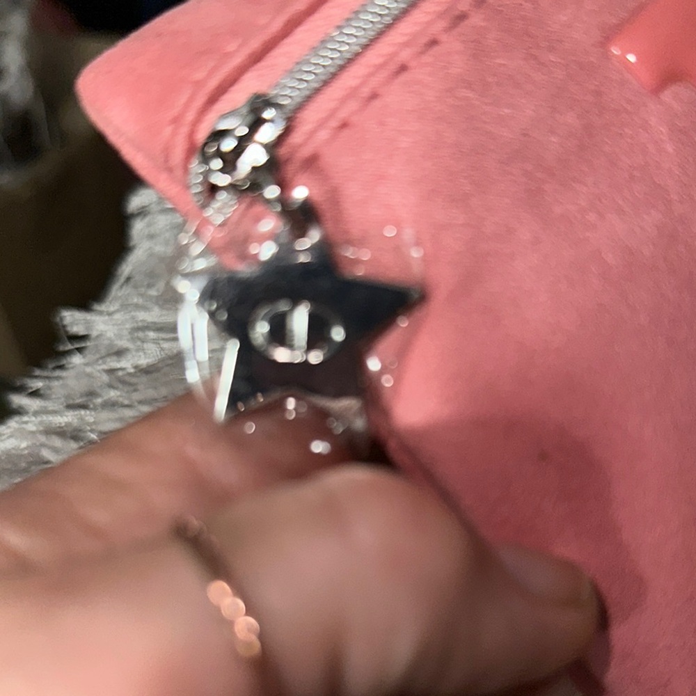 NIB Dior Pink Cosmetic Bag Matte Finish patent writing silver star charm nice 😊 - Picture 3 of 7
